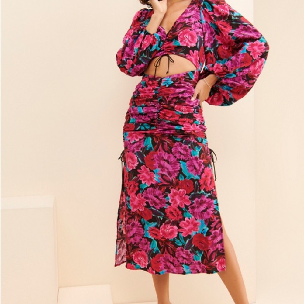 For Love and Lemons Scarlett Floral Print Dress with Puff Sleeves Size Small